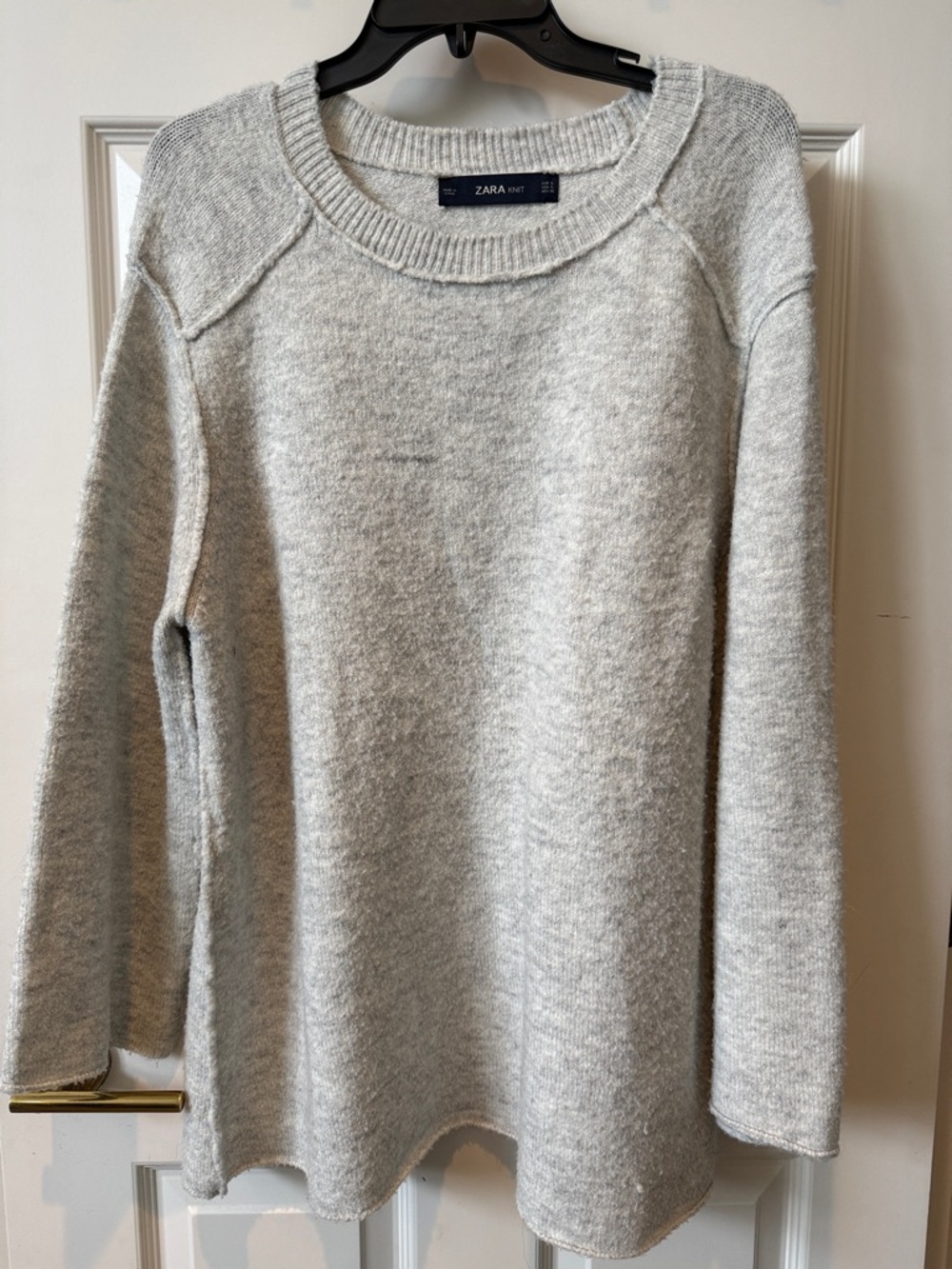 ZARA Heather Gray Scoop Neck Knit Sweater